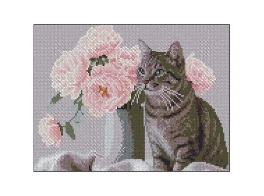 Алмазная картина Кот с цветами 30х40 (ZAV3040-59) купить в интернет магазине подарков ПраздникШоп