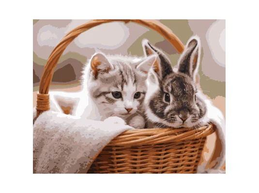 Картина по номерам Котенок с кроликом 40Х50 (VG031) купить в интернет магазине подарков ПраздникШоп