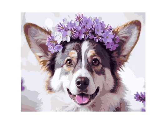 Картина по номерам Пес с цветами 40Х50 (VG045) купить в интернет магазине подарков ПраздникШоп