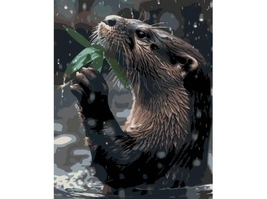 Картина по номерам Видра с листочком на черном фоне 40Х50 (AH1295) купить в интернет магазине подарков ПраздникШоп