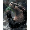 Картина по номерам Видра с листочком на черном фоне 40Х50 (AH1295)