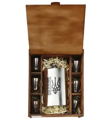 Набір подарунковий у коробці "Тризуб" (Фляга 10 OZ+ 6 чарок) №1 купить в интернет магазине подарков ПраздникШоп