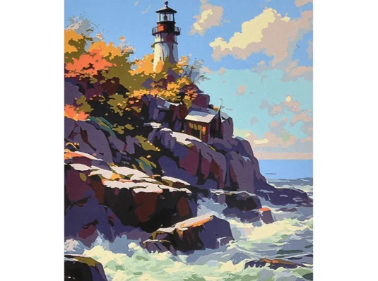 Картина по номерам ПРЕМИУМ Маяк в бурном море с лаком и уровнем размером 40х50 см (VA-4628) купить в интернет магазине подарков ПраздникШоп