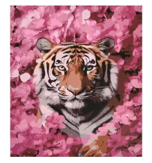Картина по номерам ПРЕМИУМ Роскошь тигра в розовых тонах с лаком и уровнем размером 40х50 см (VA-4674) купить в интернет магазине подарков ПраздникШоп