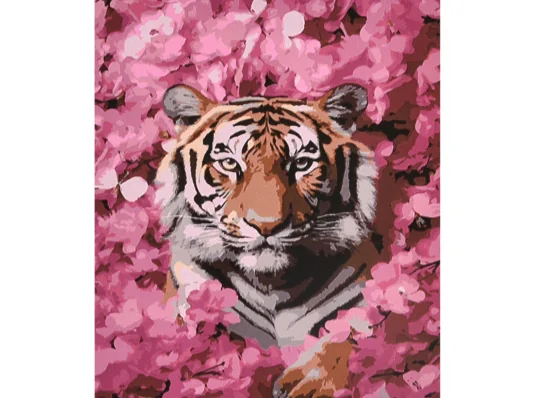 Картина по номерам ПРЕМИУМ Роскошь тигра в розовых тонах с лаком и уровнем размером 40х50 см (VA-4674) купить в интернет магазине подарков ПраздникШоп