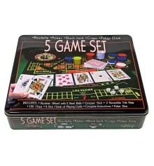 Покерный набор + рулетка (5 в 1) (33×29×7 см) (вес фишки 4 гр d-39 мм) купить в интернет магазине подарков ПраздникШоп