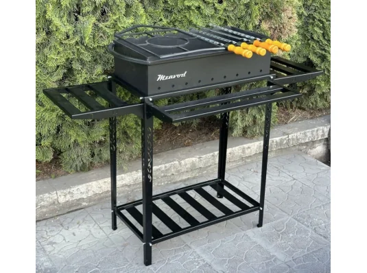 Мангал на 9 шампуров 3мм на дровнице купить в интернет магазине подарков ПраздникШоп