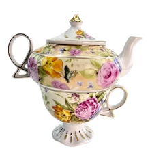 Сервиз фарфор (3TA1073-4) 1 чайник + 1 чашка «Цветы на желтом фоне» (200/400 мл чашка/чайник) купить в интернет магазине подарков ПраздникШоп