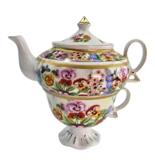 Сервиз фарфор (3TA1293) 1 чайник + 1 чашка «Фиалки» (200/400 мл чашка/чайник) купить в интернет магазине подарков ПраздникШоп