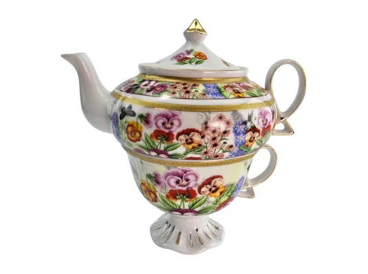 Сервиз фарфор (3TA1293) 1 чайник + 1 чашка «Фиалки» (200/400 мл чашка/чайник) купить в интернет магазине подарков ПраздникШоп