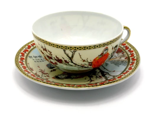 Чашка+блюдце фарфор (150 мл) (SBS102) «Девушки с сакурой» (h-4.5 см купить в интернет магазине подарков ПраздникШоп