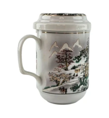 Чашка заварочная с ситом (330мл) (BFC97) «Зимний пейзаж» (h-13 см купить в интернет магазине подарков ПраздникШоп