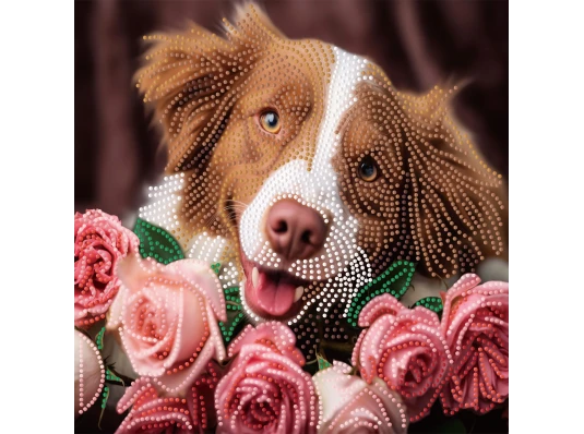 Алмазная картина Собака с розами 30х30 (YJB3030-15) купить в интернет магазине подарков ПраздникШоп