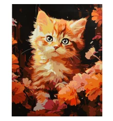 Картина по номерам Рыжий котенок в цветах на черном фоне 40х50 (AH1303) купить в интернет магазине подарков ПраздникШоп