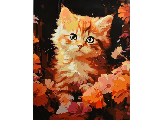 Картина по номерам Рыжий котенок в цветах на черном фоне 40х50 (AH1303) купить в интернет магазине подарков ПраздникШоп
