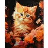 Картина по номерам Рыжий котенок в цветах на черном фоне 40х50 (AH1303)