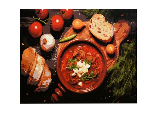 Картина по номерам Домашний борщ на черном фоне 40х50 (AH1318) купить в интернет магазине подарков ПраздникШоп