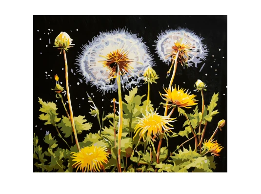 Картина по номерам Легкость одуванчиков на черном фоне 40х50 (AH1322) купить в интернет магазине подарков ПраздникШоп