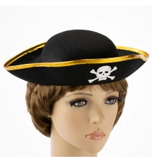 Шляпа детская Пирата фетр (черный с золотым) купить в интернет магазине подарков ПраздникШоп