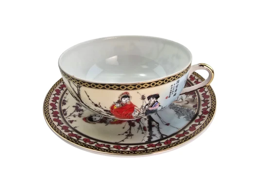 Чашка+блюдце фарфор (210 мл) (SBS102) «Девушки с сакурой» (h-4.5 см купить в интернет магазине подарков ПраздникШоп