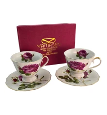 Сервиз фарфор (230 мл) (2ZE2086) 2 чашки +2 блюдца «Цветок на белом фоне» (h-8.5 см купить в интернет магазине подарков ПраздникШоп