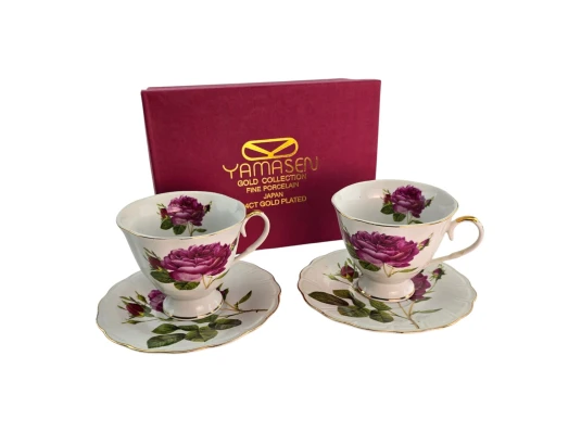 Сервиз фарфор (230 мл) (2ZE2086) 2 чашки +2 блюдца «Цветок на белом фоне» (h-8.5 см купить в интернет магазине подарков ПраздникШоп