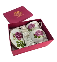 Сервиз фарфор (230 мл) (2ZE2086) 2 чашки +2 блюдца «Цветок на белом фоне» (h-8.5 см купить в интернет магазине подарков ПраздникШоп