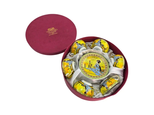 Сервиз круглый фарфор (70мл) (6CCS141-4) 6 чашек+ 6 блюдец «Жёлтый» (h-4 см купить в интернет магазине подарков ПраздникШоп