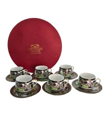 Сервиз круглый фарфор (110 мл) (6SCS89) 6 чашек+ 6 блюдец «Зеленый» (h-5.5 см купить в интернет магазине подарков ПраздникШоп