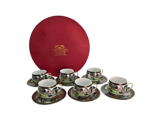 Сервиз круглый фарфор (110 мл) (6SCS89) 6 чашек+ 6 блюдец «Зеленый» (h-5.5 см купить в интернет магазине подарков ПраздникШоп