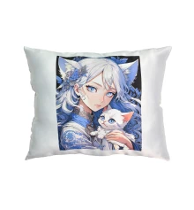 Подушка "Аниме девушка с котёнком" размер 40*35 см (черная) с нанесением сублимации (60660) купить в интернет магазине подарков ПраздникШоп