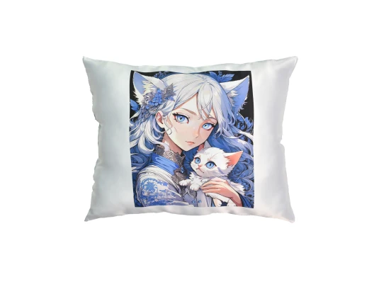 Подушка "Аниме девушка с котёнком" размер 40*35 см (черная) с нанесением сублимации (60660) купить в интернет магазине подарков ПраздникШоп