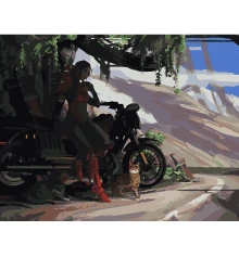 Картина по номерам ПРЕМИУМ Отдых на мотоцикле размером 40х50 см (GS390) купить в интернет магазине подарков ПраздникШоп