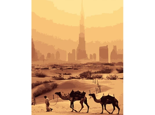 Картина по номерам ПРЕМИУМ Верблюды на фоне Дубая. размером 40х50 см (DY069) купить в интернет магазине подарков ПраздникШоп
