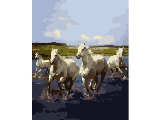 Картина по номерам ПРЕМИУМ Четверка лошадей с лаком размером 40х50 см VA-0362 купить в интернет магазине подарков ПраздникШоп