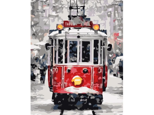 Картина по номерам ПРЕМИУМ Трамвай зимой с лаком размером 40х50 см VA-3598 купить в интернет магазине подарков ПраздникШоп