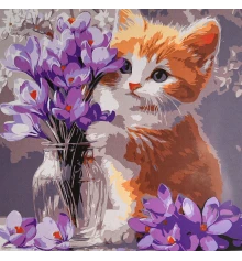 Картина по номерам Котенок и крокусы 30х30 (ES-0919) купить в интернет магазине подарков ПраздникШоп