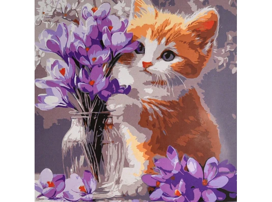Картина по номерам Котенок и крокусы 30х30 (ES-0919) купить в интернет магазине подарков ПраздникШоп