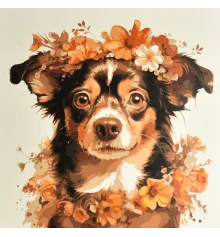 Картина по номерам Песик в венке 30х30 (ES-0921) купить в интернет магазине подарков ПраздникШоп