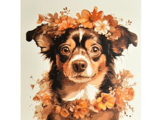 Картина по номерам Песик в венке 30х30 (ES-0921) купить в интернет магазине подарков ПраздникШоп