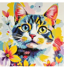 Картина по номерам Цветной котик 30х30 (ES-0924) купить в интернет магазине подарков ПраздникШоп