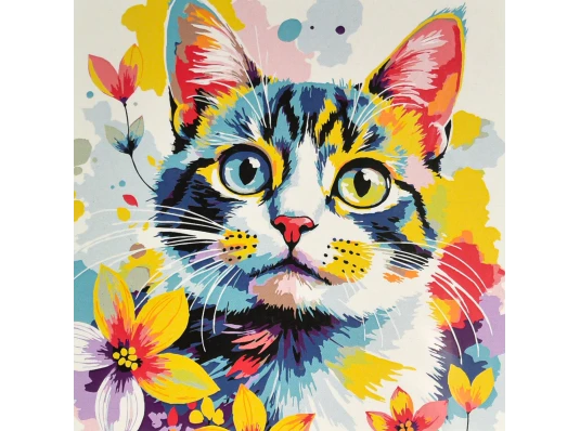 Картина по номерам Цветной котик 30х30 (ES-0924) купить в интернет магазине подарков ПраздникШоп