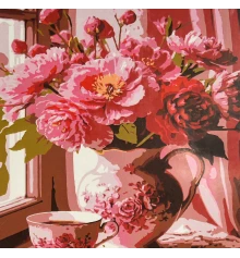 Картина по номерам Розовые пионы у окна 30х30 (ES-0926) купить в интернет магазине подарков ПраздникШоп