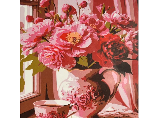 Картина по номерам Розовые пионы у окна 30х30 (ES-0926) купить в интернет магазине подарков ПраздникШоп