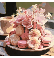 Картина по номерам Макаруны и цветы 30х30 (ES-0934) купить в интернет магазине подарков ПраздникШоп