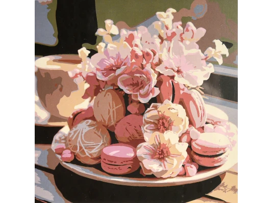 Картина по номерам Макаруны и цветы 30х30 (ES-0934) купить в интернет магазине подарков ПраздникШоп