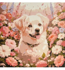Картина по номерам Пушистый друг в цветочном поле 30х30 (ES-0935) купить в интернет магазине подарков ПраздникШоп