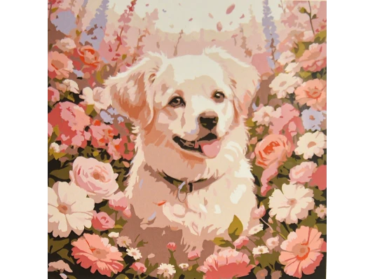 Картина по номерам Пушистый друг в цветочном поле 30х30 (ES-0935) купить в интернет магазине подарков ПраздникШоп