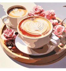 Картина по номерам Капучино и розы 30х30 (ES-0936) купить в интернет магазине подарков ПраздникШоп