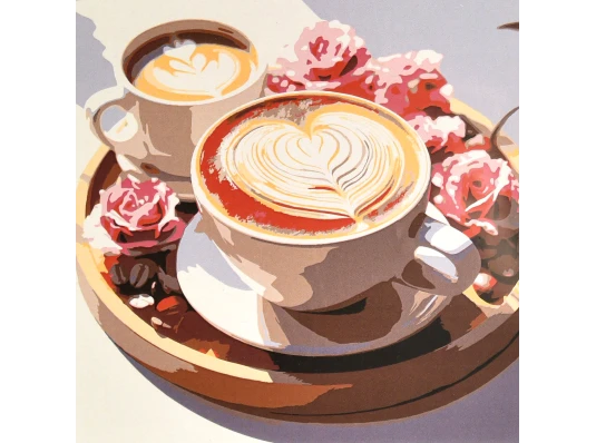 Картина по номерам Капучино и розы 30х30 (ES-0936) купить в интернет магазине подарков ПраздникШоп